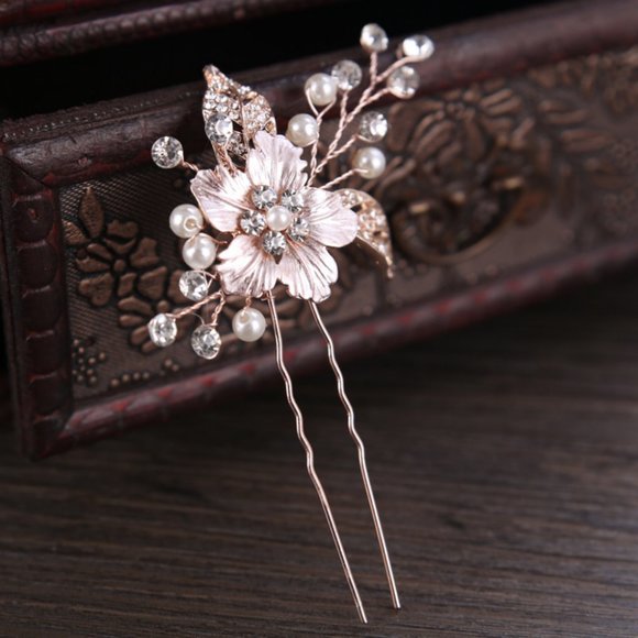 2pcs RoseGold Pearl Handmade Bridal Hair Pins. - Picture 5 of 8
